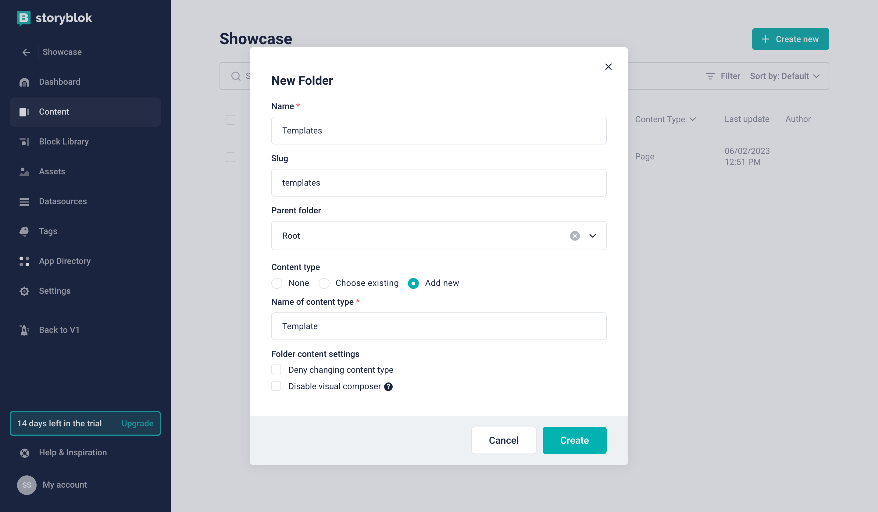 Select the content type to “Add new” and give it a personalised name