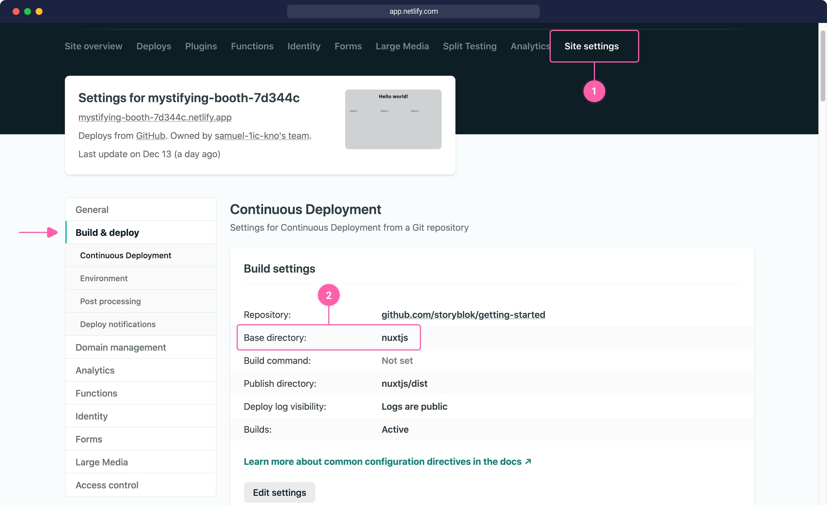 Set base deployment folder in Netlify