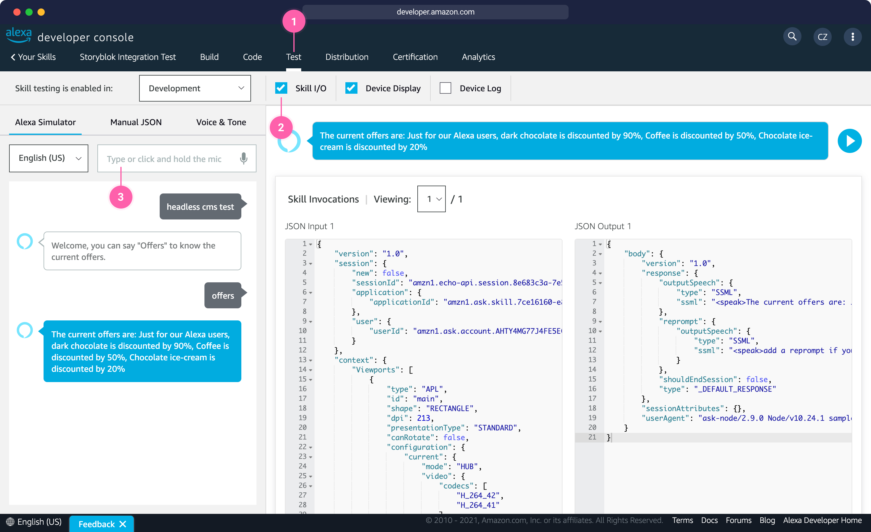 Alexa development testing interface