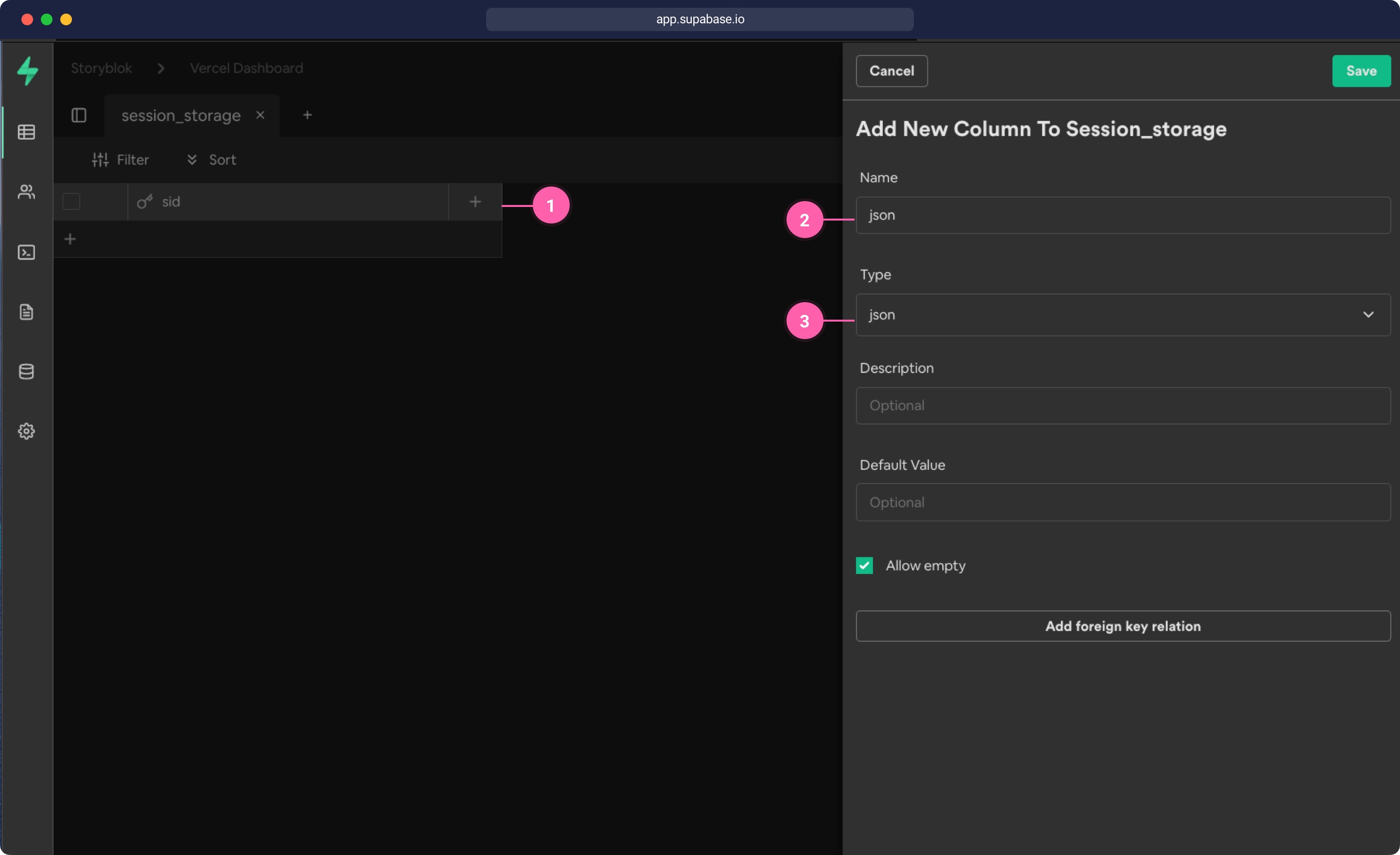 Supabase add json