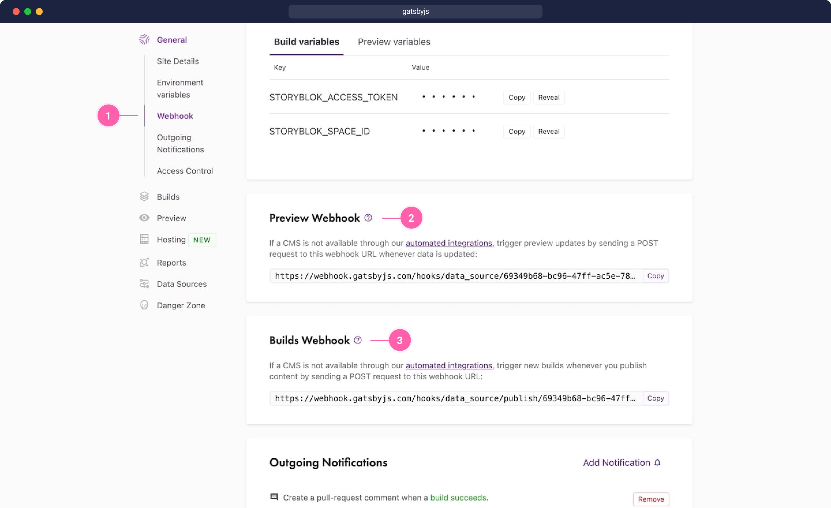 Get Webhooks from Gatsby Cloud