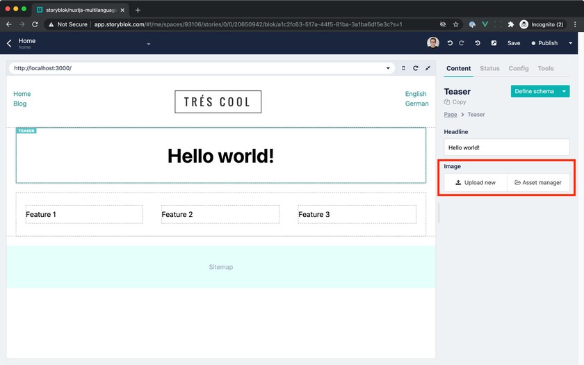 Image field in the Teaser component in Visual Editor.