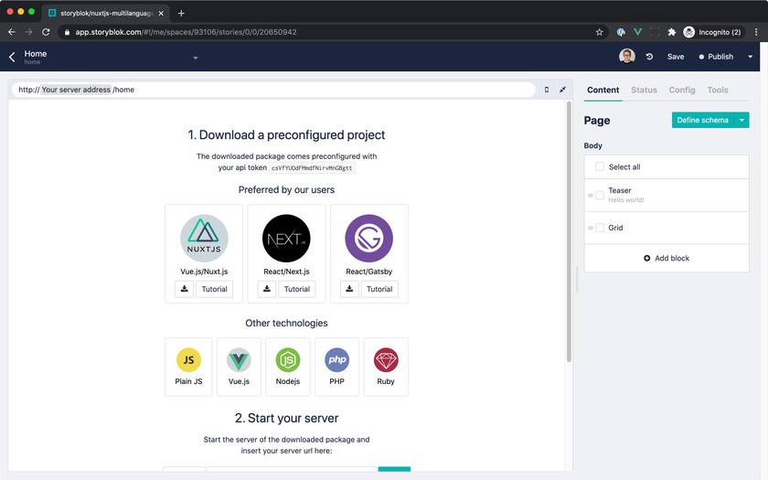 Visual Editor without setup of the Preview.