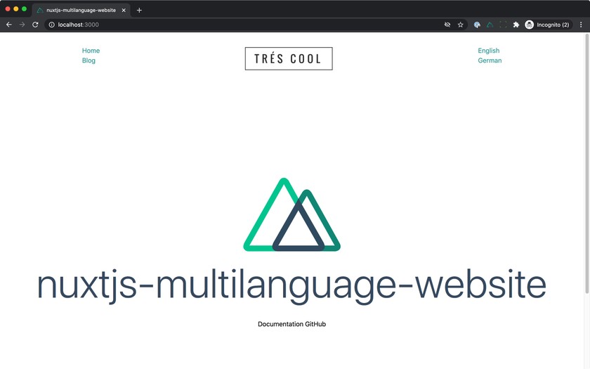 Nuxt.js welcome screen with added header & footer components.