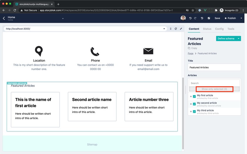 Preview of Featured Articles in Visual Editor.