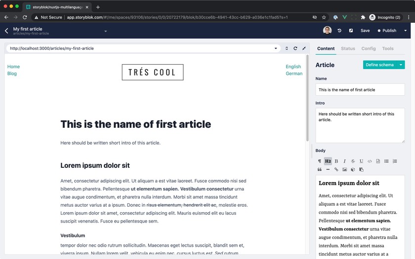 Sample of article open in the Visual Editor.
