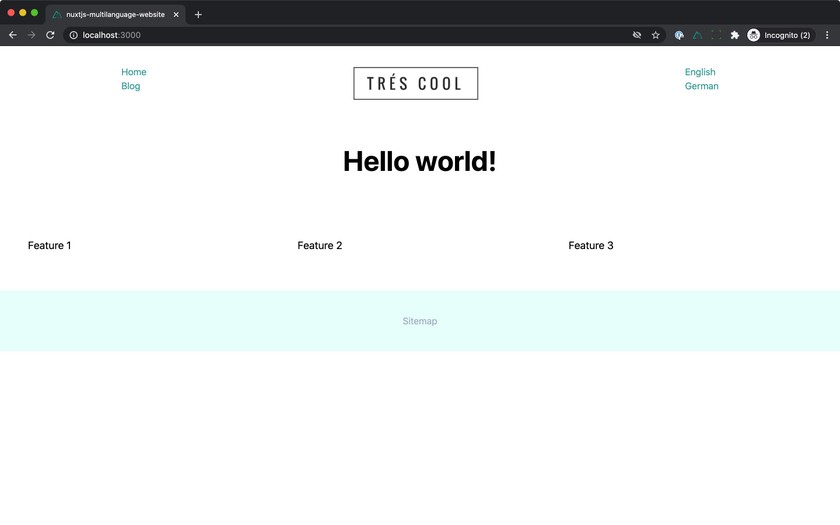 Look of the homepage after applying the default changes.