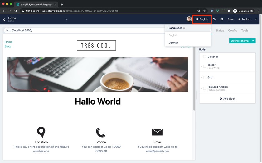 Open language dropdown in Visual Editor.