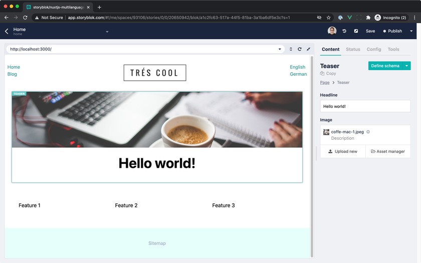 Result on homepage after teaser update.