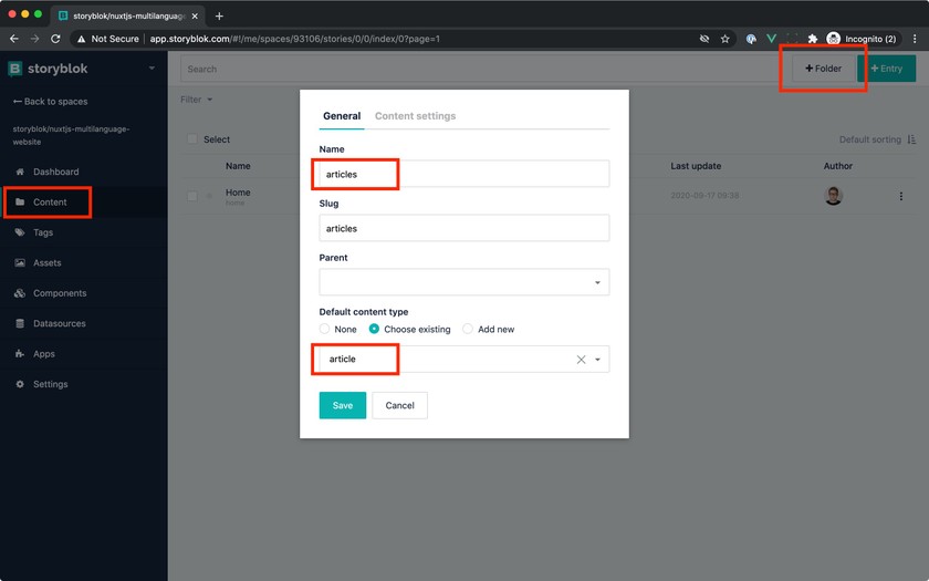 Creation of articles folder.
