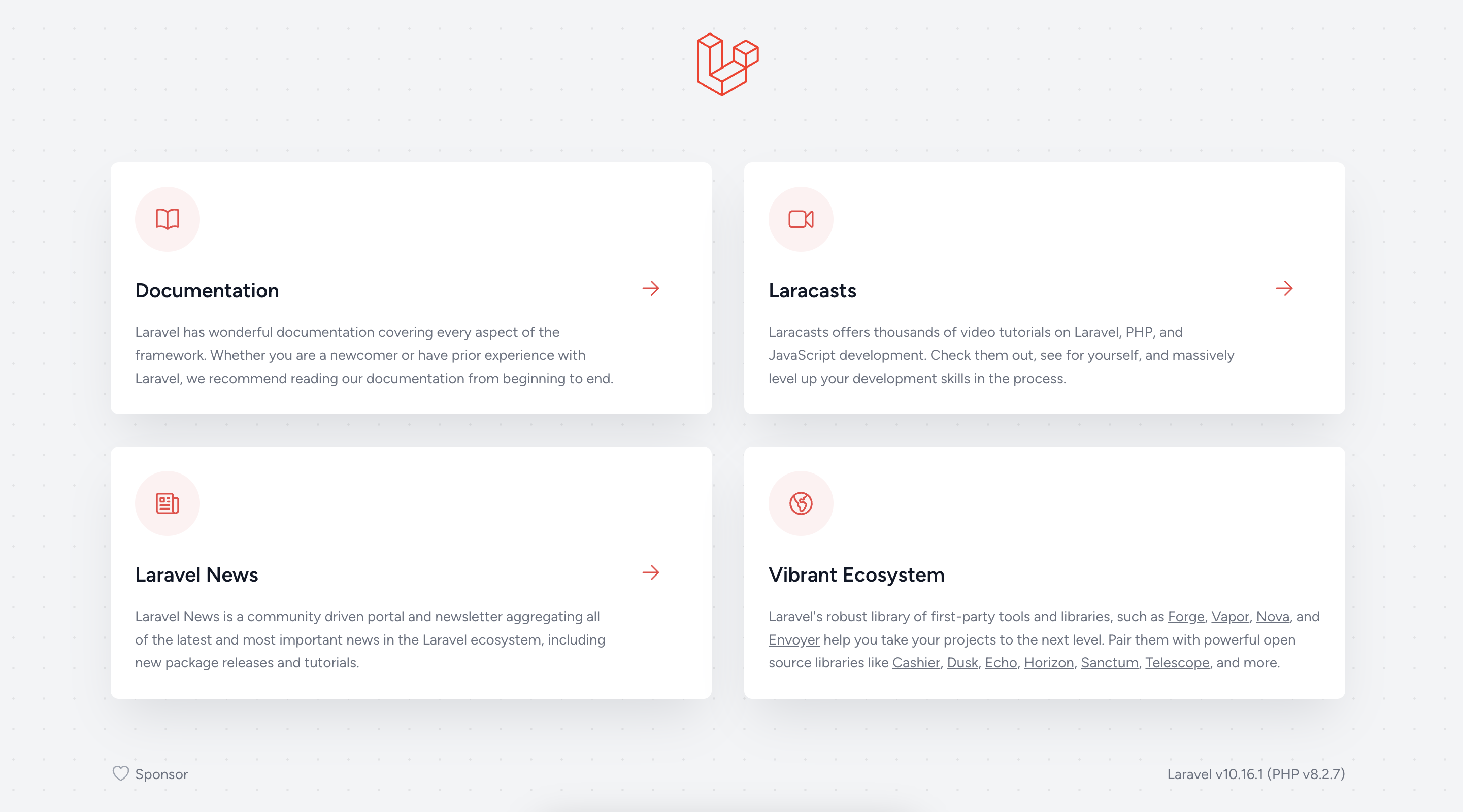 Welcome screen of your Laravel 10 project