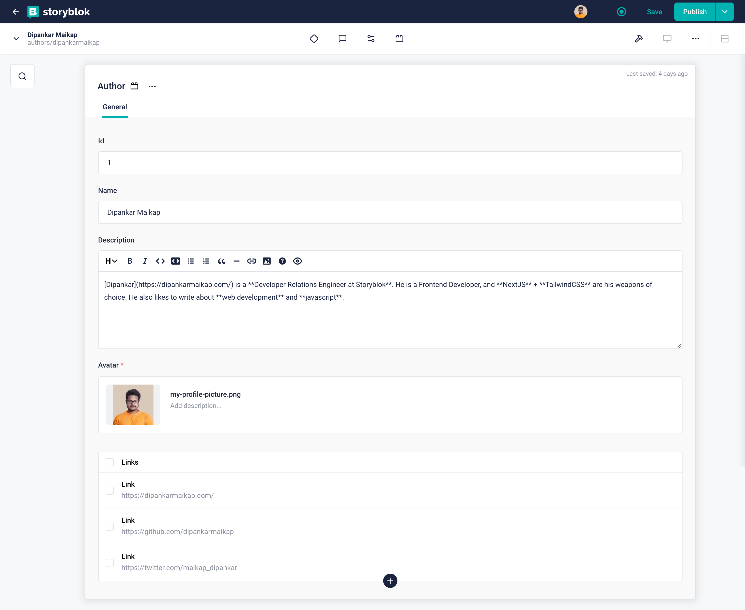 Author Story in Storyblok