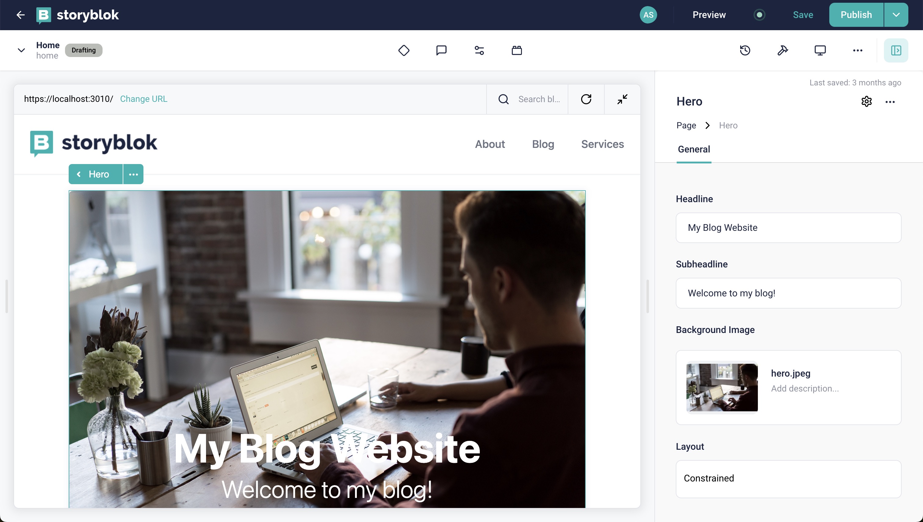 Hero with constrained layout