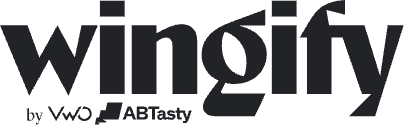 The image shows the Wingify logo, featuring stylized black text with smaller text "by VWO" and "ABTasty" underneath.