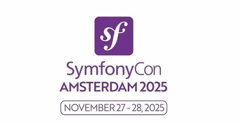 Logo for SymfonyCon Amsterdam 2025, featuring the event dates November 27-28, in purple text with a stylized "sf" symbol above.