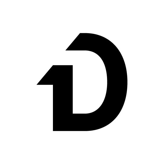 Black stylized letter "D" with integrated numeral "1" on a white background.