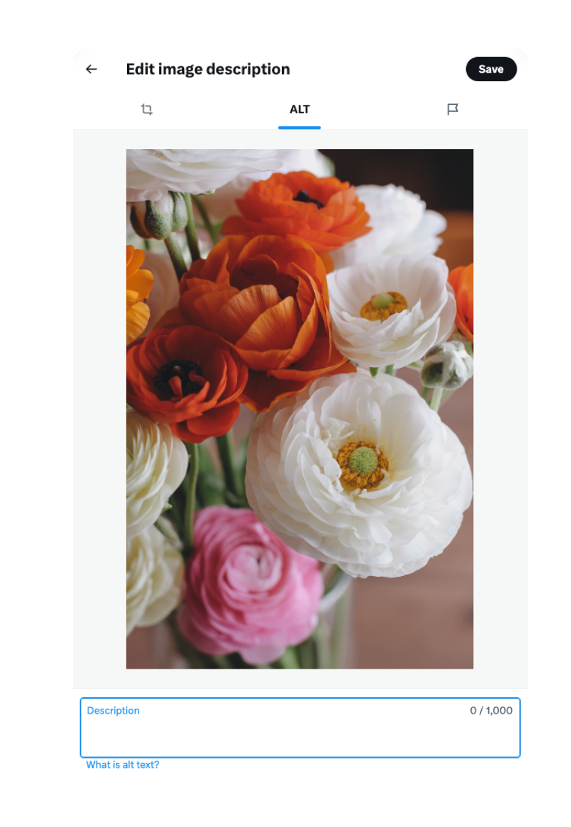Image of flower bouquet about to be published on Twitter