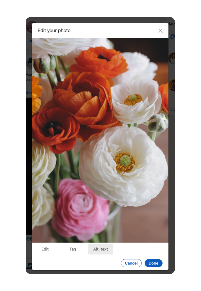 LinkedIn post draft with flower bouquet image