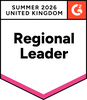 Badge reading "Regional Leader" for Summer 2026 in the United Kingdom, with a red G2 logo in the corner.