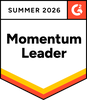 Badge with "Summer 2026 Momentum Leader" text and the G2 logo in orange, yellow, and red color scheme.