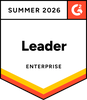 G2 Summer 2026 badge with "Leader" and "Enterprise" text, featuring a red, orange, and yellow design.