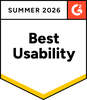 Award badge reading "Summer 2026 Best Usability" with a G2 logo in the top right corner.