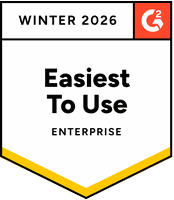 G2 badge for "Easiest To Use" in Enterprise for Winter 2026, featuring a yellow accent at the bottom.