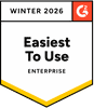 G2 badge for "Easiest To Use" in Enterprise for Winter 2026, featuring a yellow accent at the bottom.
