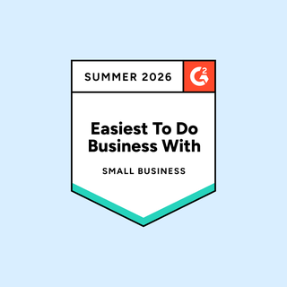 Badge titled "Easiest To Do Business With, Small Business" for Summer 2026 by G2.