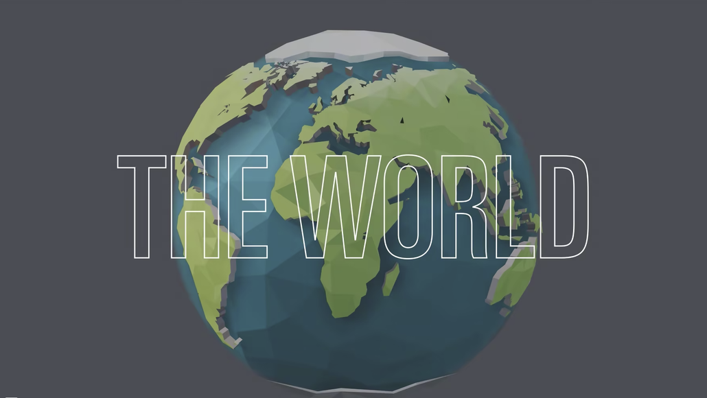 Animated globe of earth with title 'The World' 