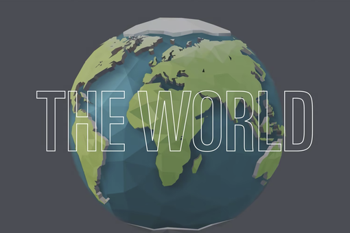 Animated globe of earth with title 'The World' 