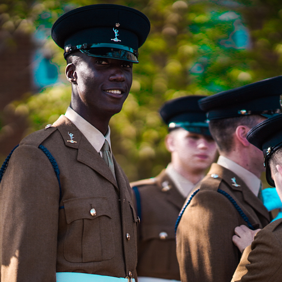 Royal Signals in smart uniform on parade