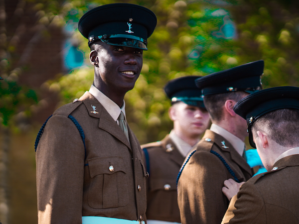 Royal Signals in smart uniform on parade