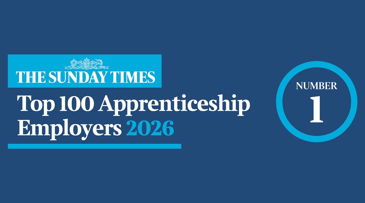 The Sunday Times Top 100 Apprenticeship Employers 2026 with a circular badge displaying "Number 1."