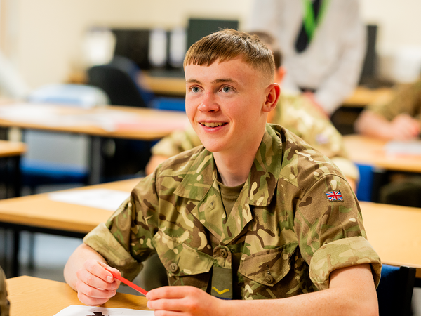 Male junior soldier in a classroom