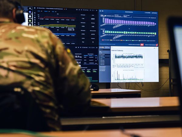 Soldier in front of computer