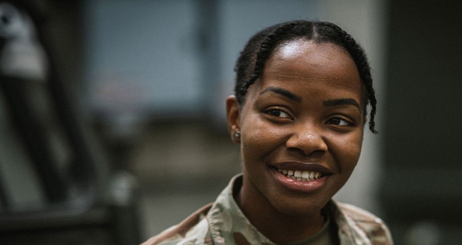 Female soldier smiling