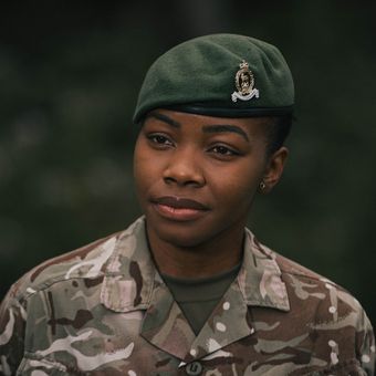 Soldier looking thoughtful