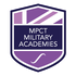 Logo of MPCT Military Academies featuring a shield design with purple and white geometric patterns and text.