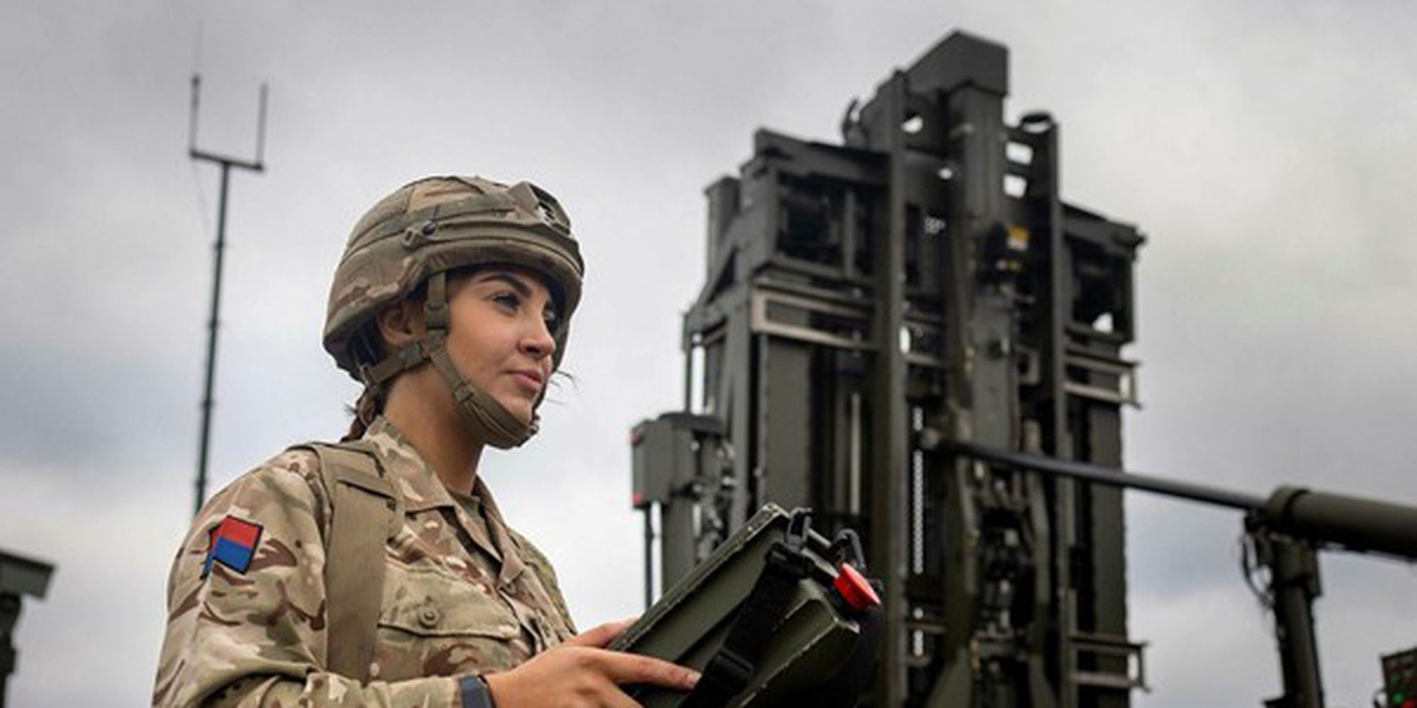 Female Artillery soldier operating a sky sabre