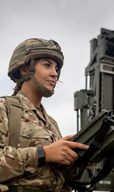 Female Artillery soldier operating a sky sabre