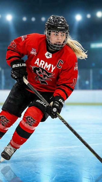 Female soldier playing Ice Hockey in an Army branded kit