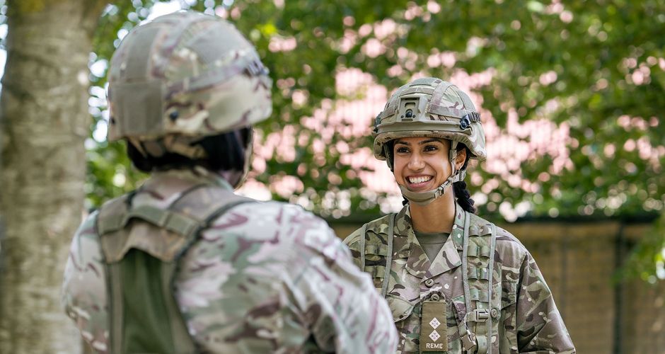 Female officers talking