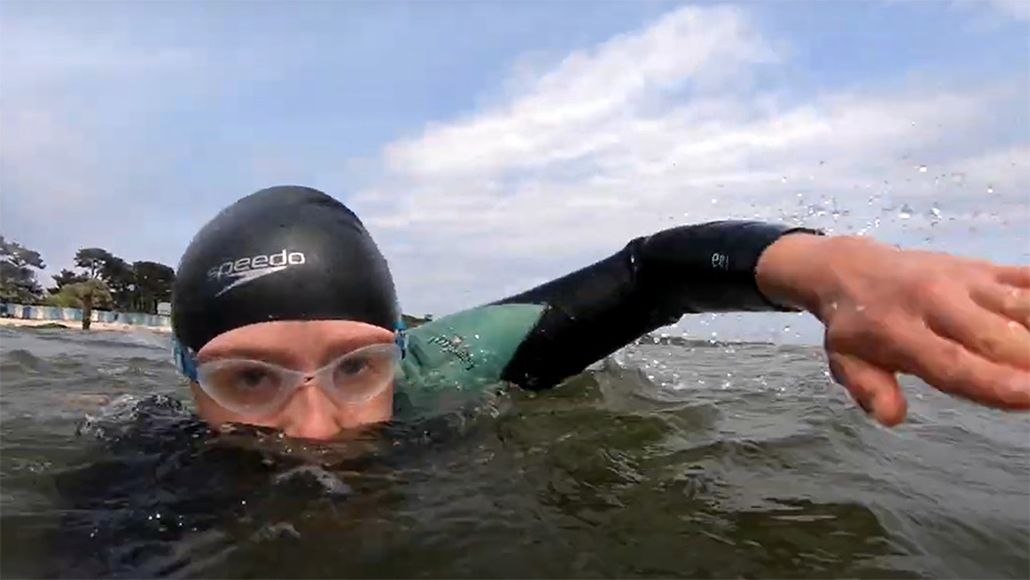 Army Medic Jess swimming in the sea off Bournemouth