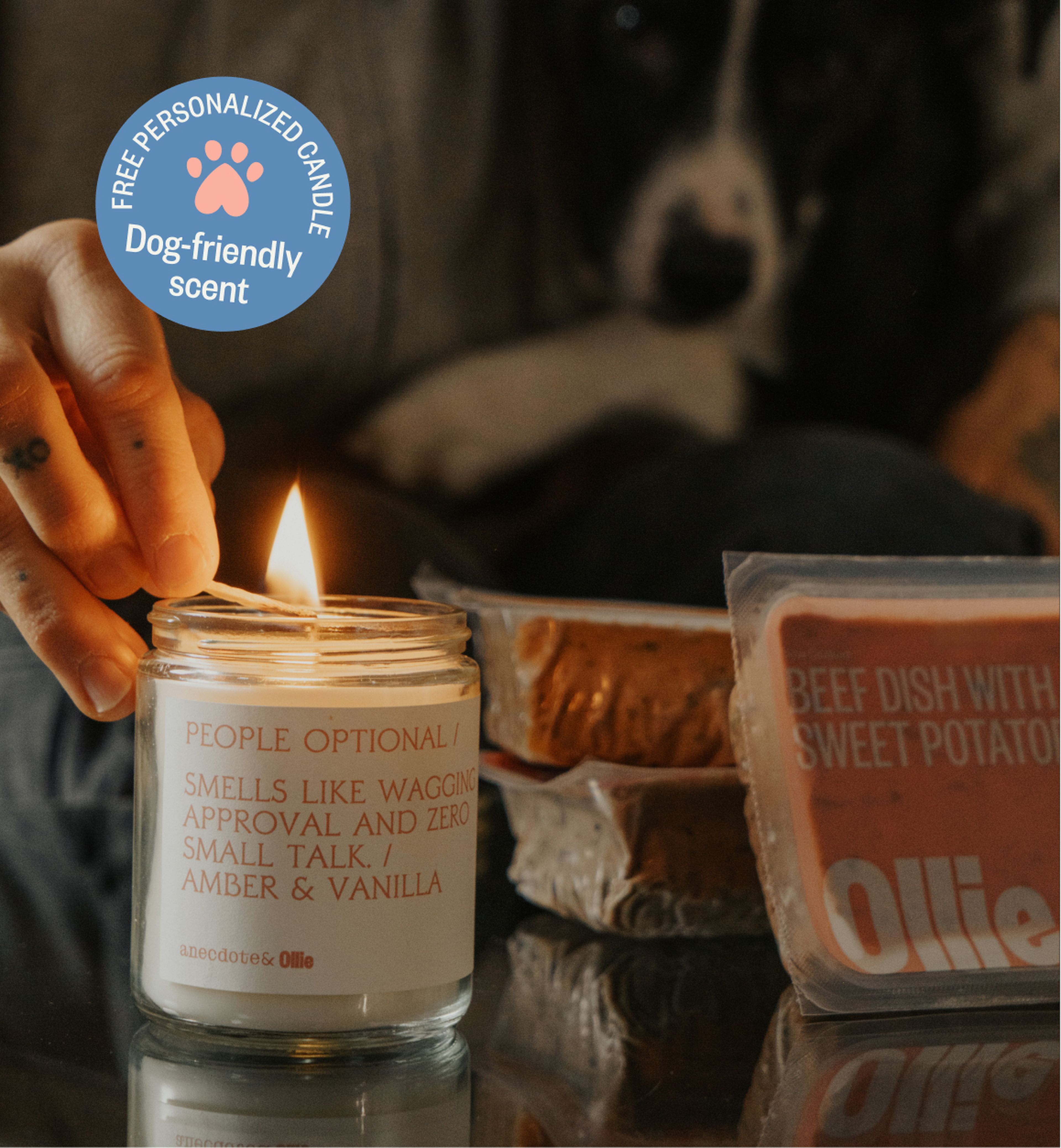 Image of a god being healed by their pet parent, the parent is lighting a personalized candle
