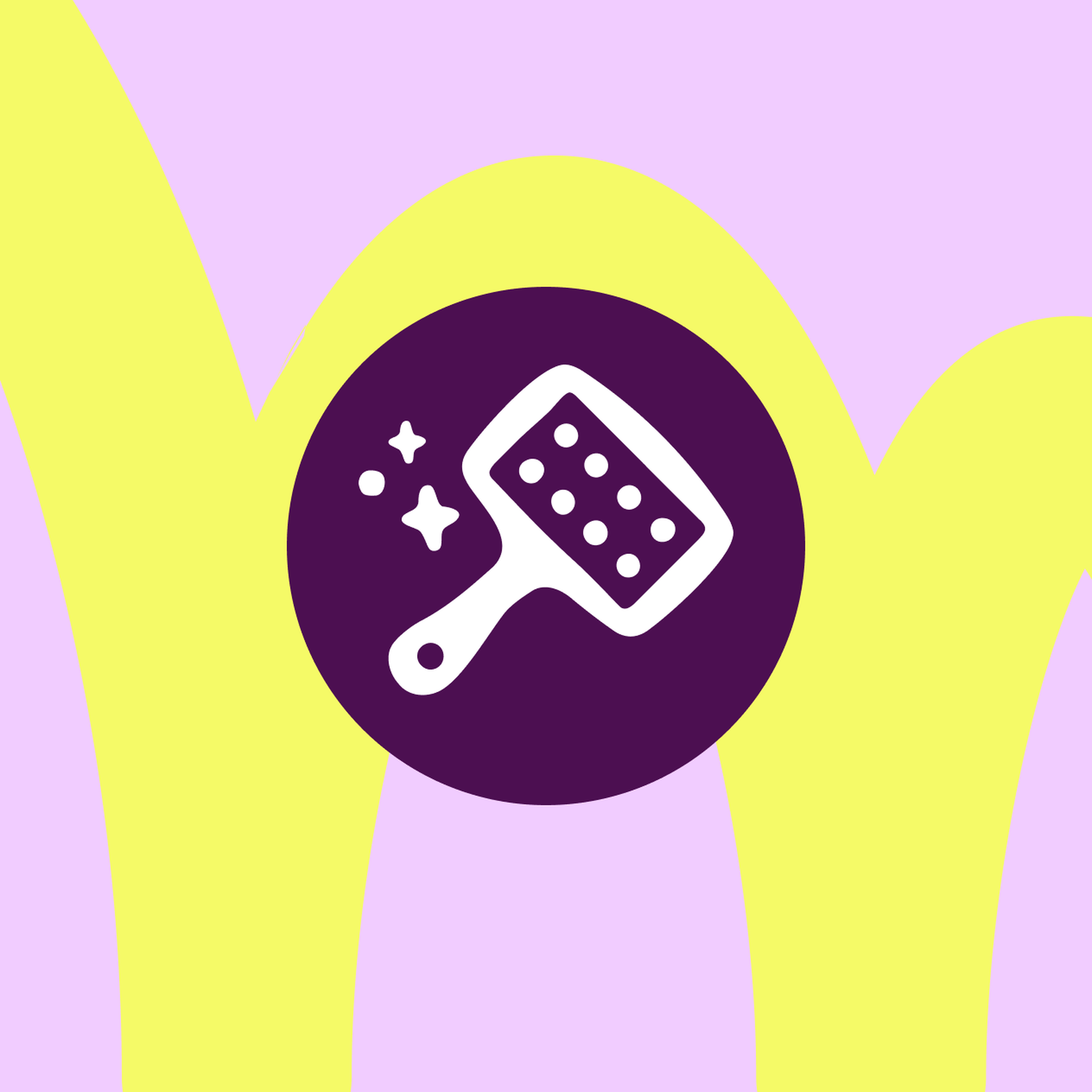 A stylized purple circle icon with a white grater and sparkles, set against a pastel yellow and lavender background.