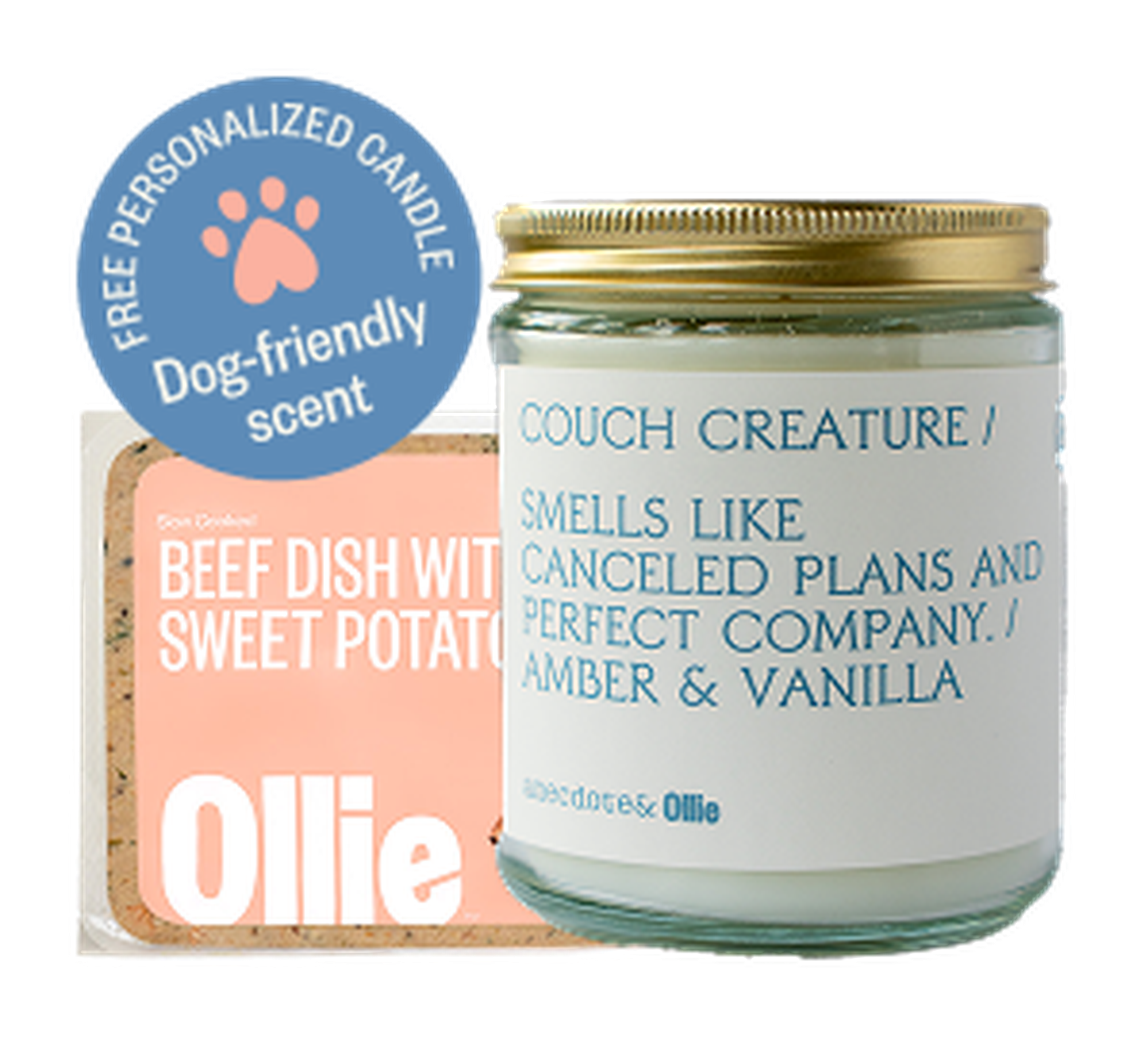 Image of our current gift with purchase item - a dog friendly scent customized candle