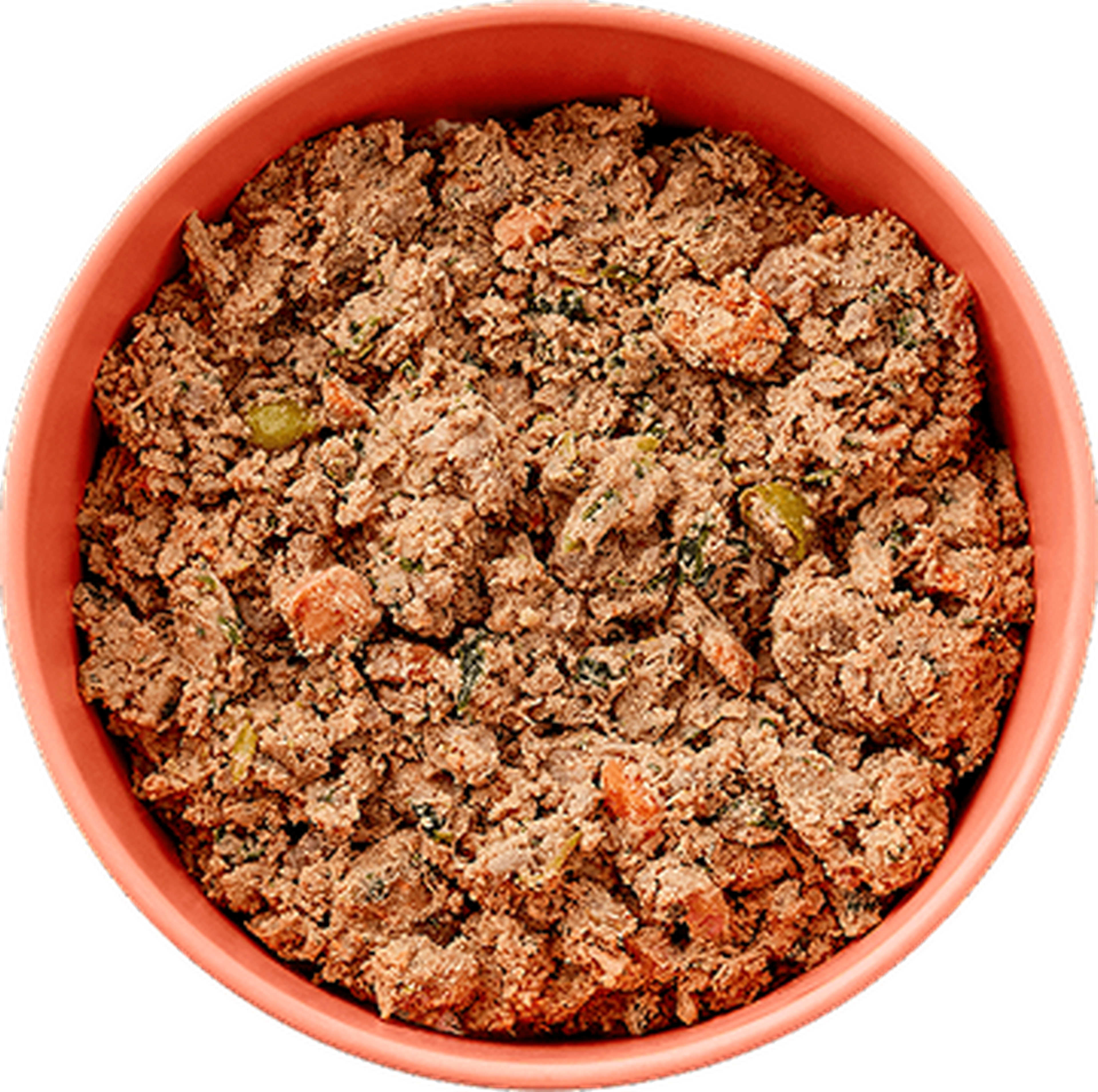 A bowl Ollie fresh beef dog food, featuring visible vegetables.