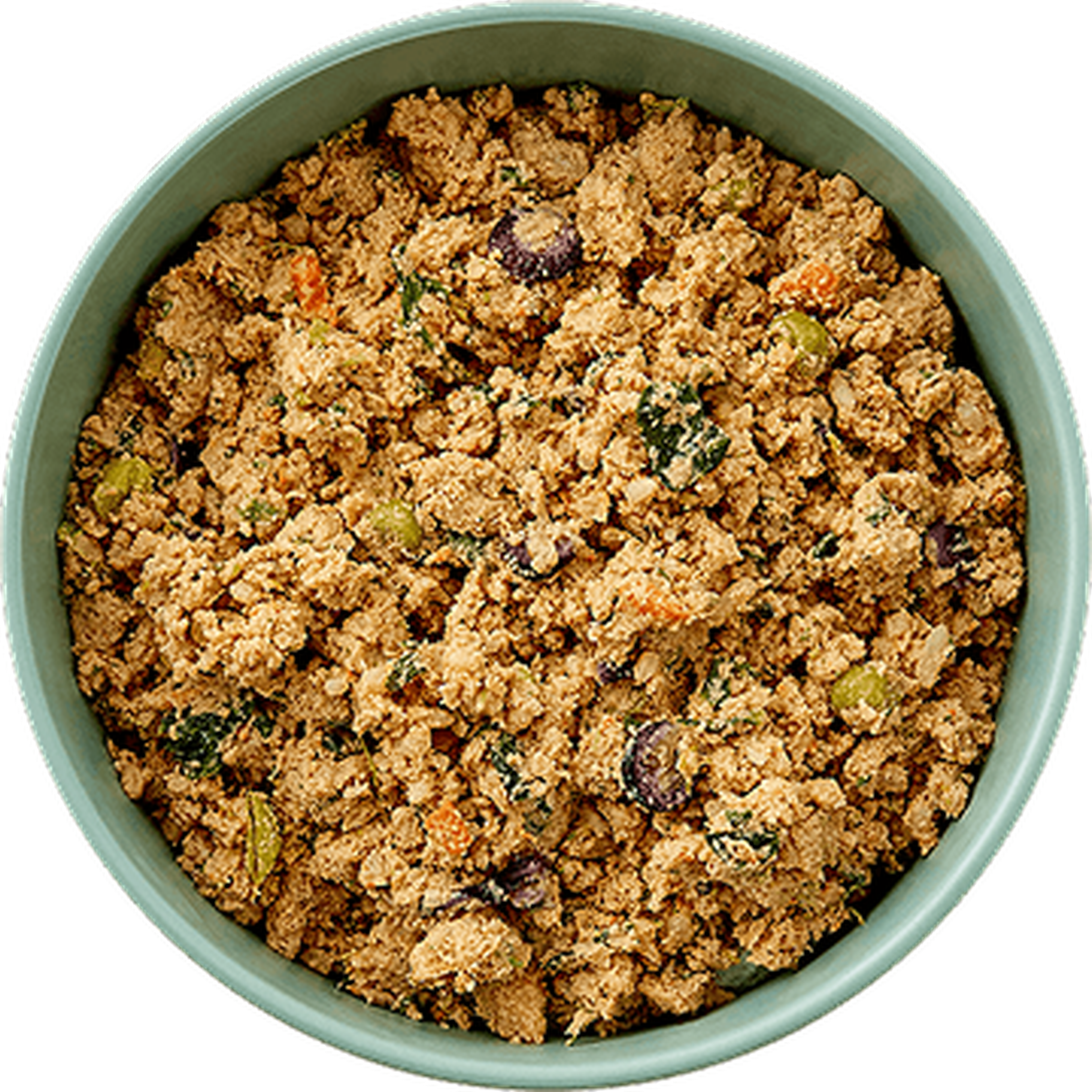 A bowl Ollie fresh chicken dog food, featuring visible vegetables.