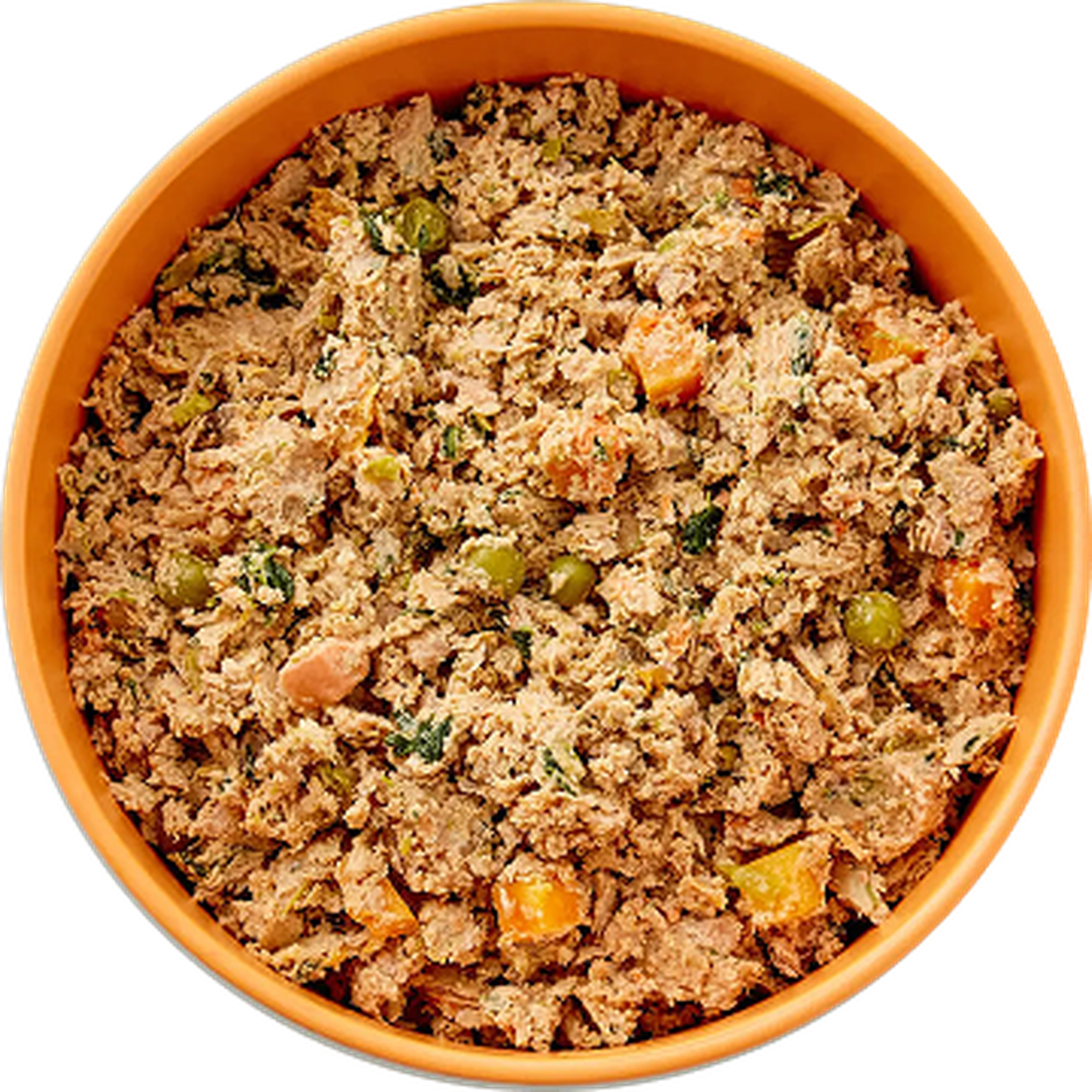 A bowl Ollie fresh pork dog food, featuring visible vegetables.